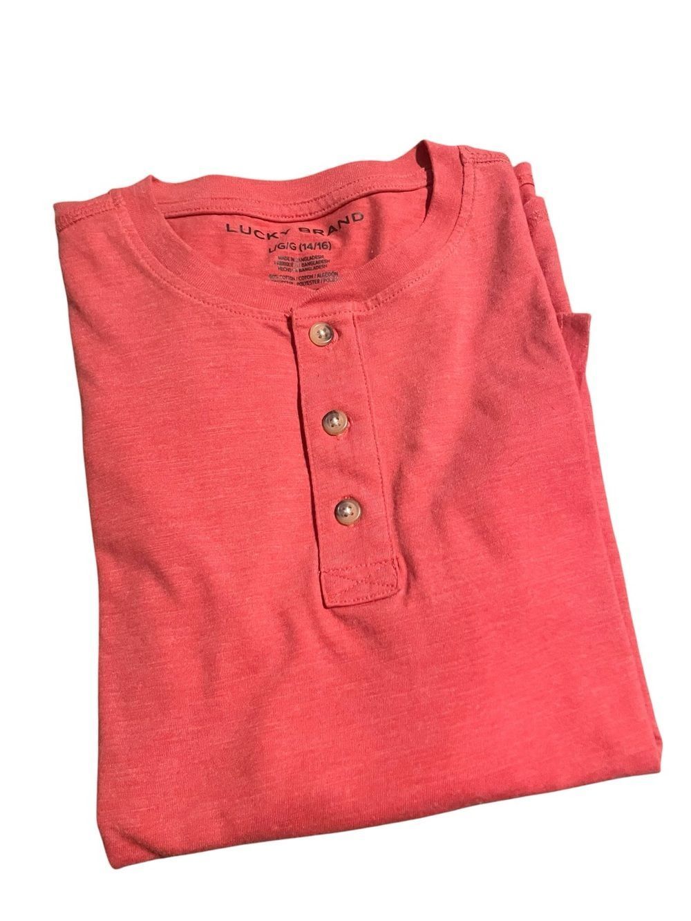 Lucky Brand Boy’s Coral-Red shirt sleeved  Henley size large 14/16